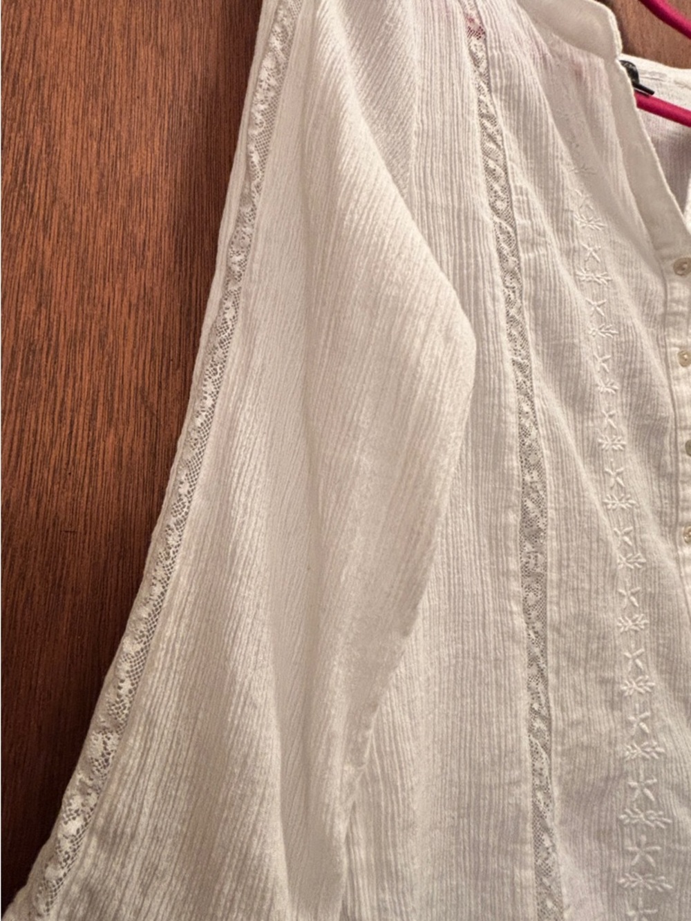 Preswick & Moore White Crochet-Trim Cotton Blouse- Medium Petite - Picture 5 of 7